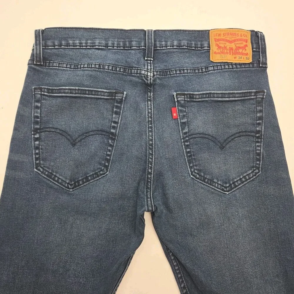 Levi's 512 Jeans Slim Tapered Men Sz 34 x 30 Blue Cotton Blend Stretch Dark Wash